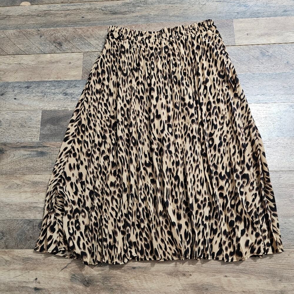Skirt Womens Animal Print Midi Pull On Pleated Medium Brown Black Office Career‎